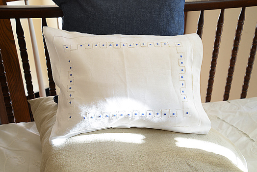 Hemstitch baby pillowcases, French Blue Polka Dots, 2 cases - Click Image to Close